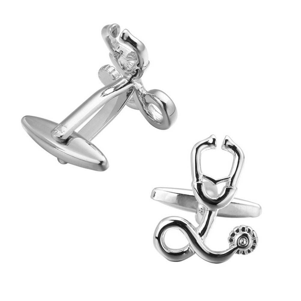 Men Accessories Ideas - 1Pair Silver Cufflinks Fine Craftsmanship Stethoscope