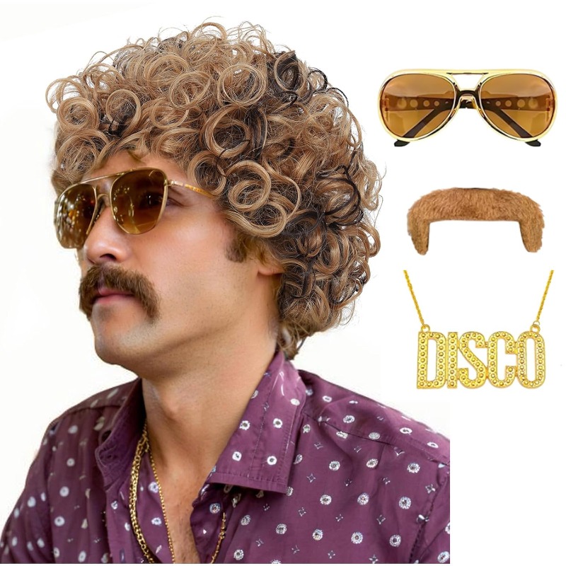 70s 80s Disco Costume Wig Set- – Men'S Accessories In The 80S Bewertung und Preis
