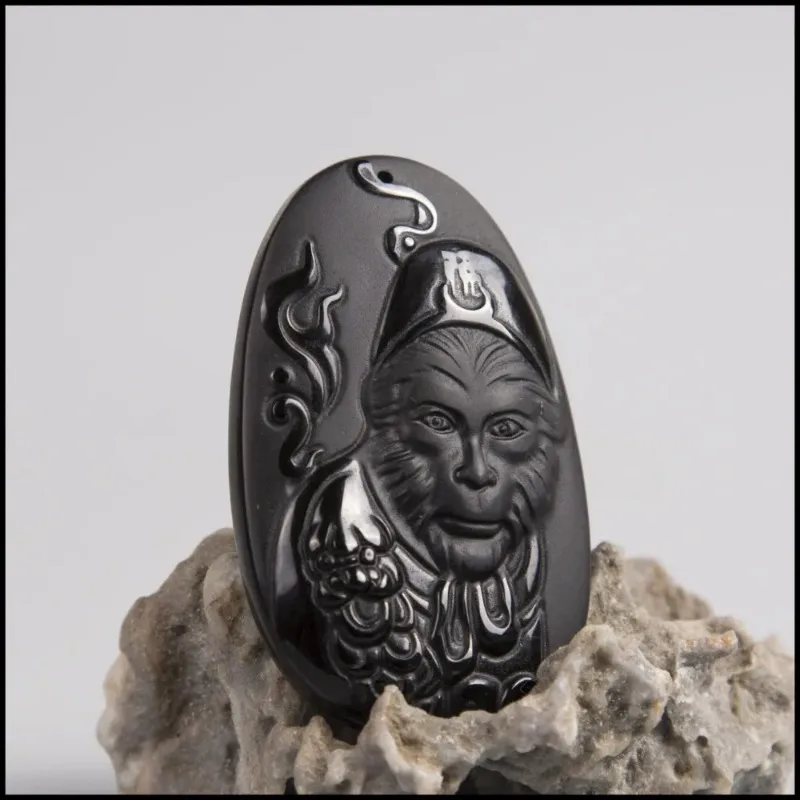 Natural Obsidian Sun WuKong Pe – Men Accessories Hand Bewertung und Preis